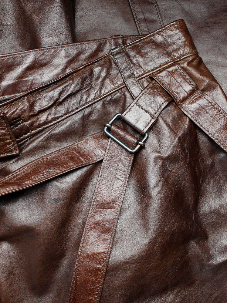 vintage Ann Demeulemeester brown leather horse riding trousers with straps fall 2004 (6)