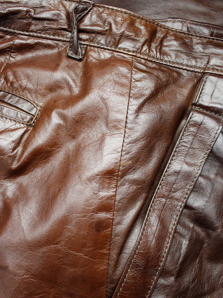 vintage Ann Demeulemeester brown leather horse riding trousers with straps fall 2004 (8)