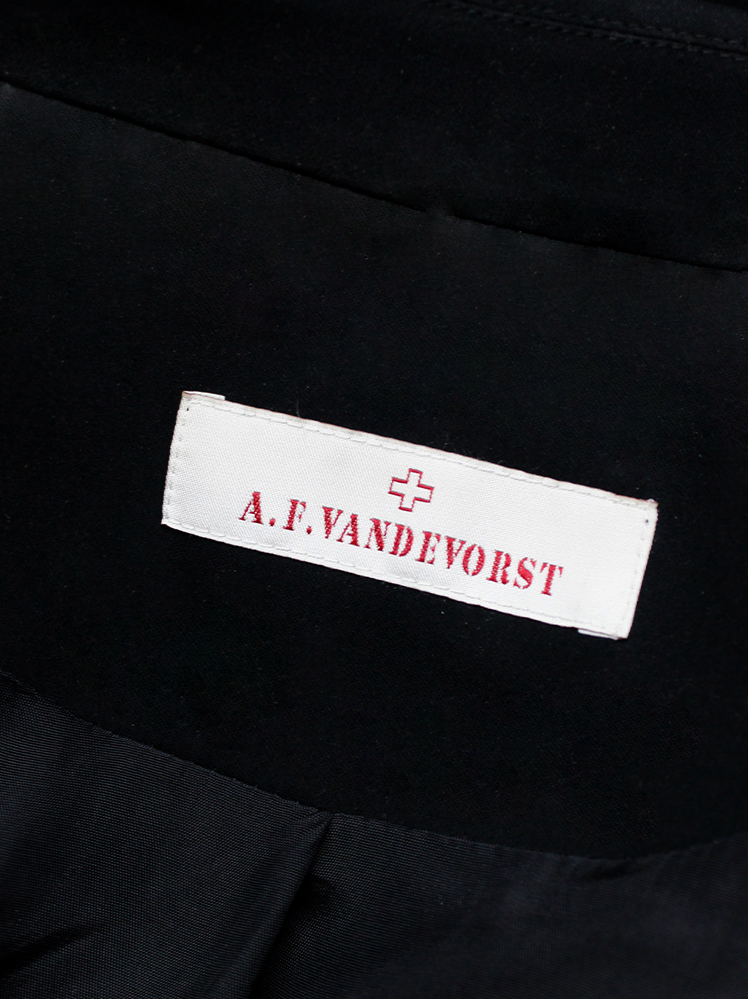 vintage A.F. Vandevorst dark navy asymmetric wrapped long blazer with narrow lapels (14)