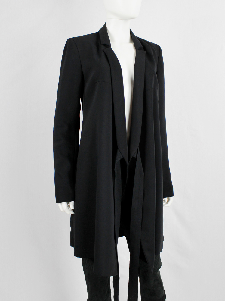 vintage A.F. Vandevorst dark navy asymmetric wrapped long blazer with narrow lapels (2)