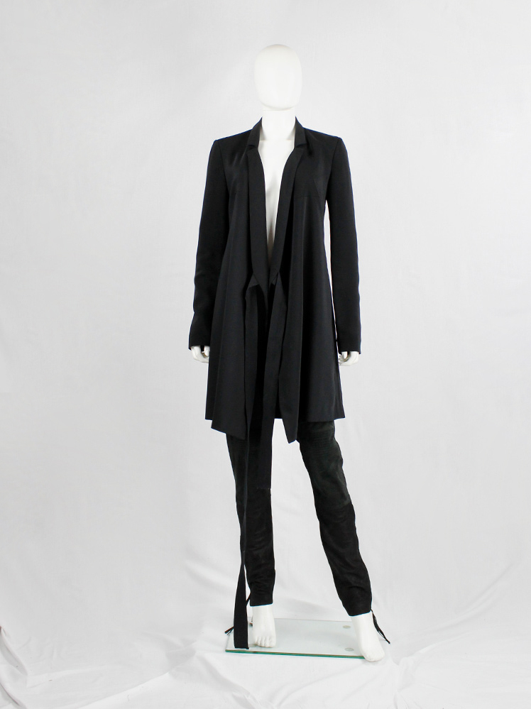 vintage A.F. Vandevorst dark navy asymmetric wrapped long blazer with narrow lapels (3)