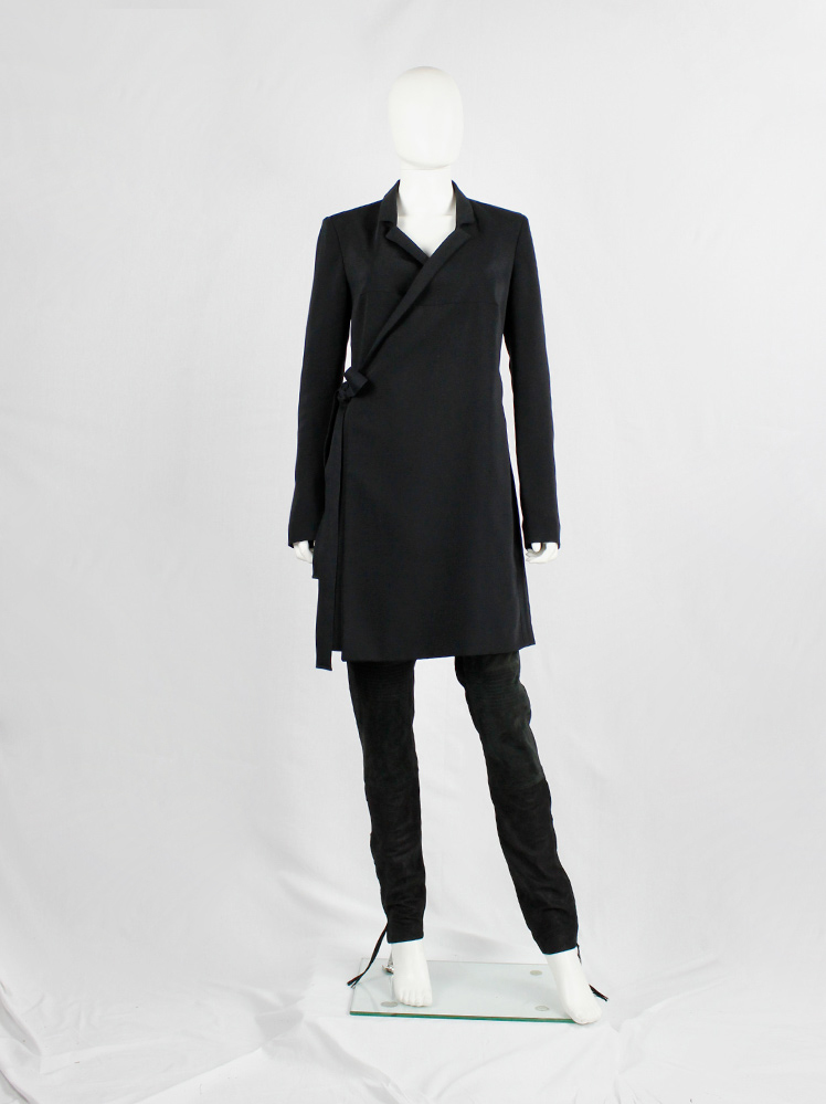 vintage A.F. Vandevorst dark navy asymmetric wrapped long blazer with narrow lapels (4)