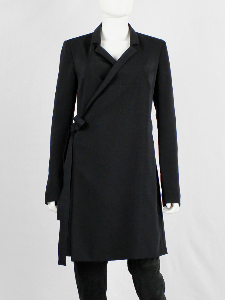 vintage A.F. Vandevorst dark navy asymmetric wrapped long blazer with narrow lapels (5)