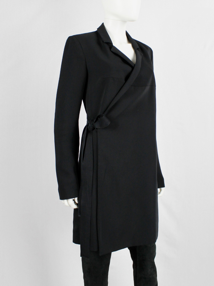 vintage A.F. Vandevorst dark navy asymmetric wrapped long blazer with narrow lapels (7)