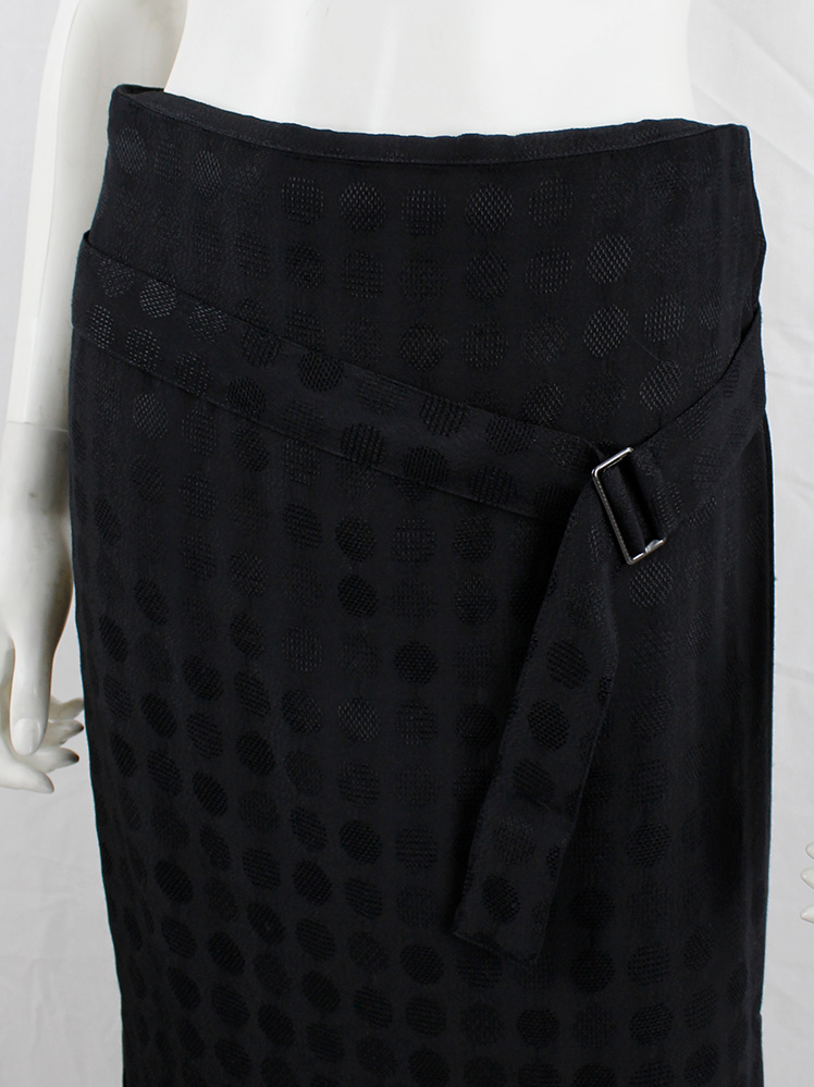 vintage Ann Demeulemeester black maxi skirt with circle motif and belt strap across the front spring 2015 (2)