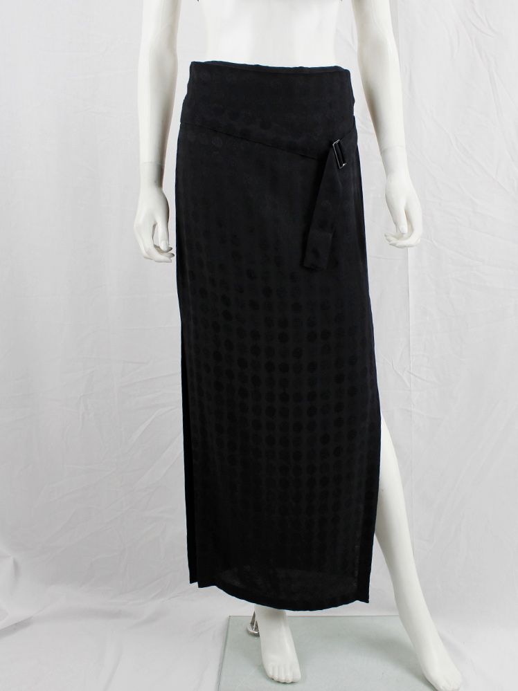 vintage Ann Demeulemeester black maxi skirt with circle motif and belt strap across the front spring 2015 (3)