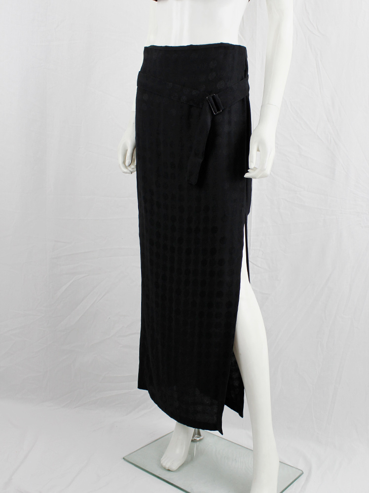 vintage Ann Demeulemeester black maxi skirt with circle motif and belt strap across the front spring 2015 (6)