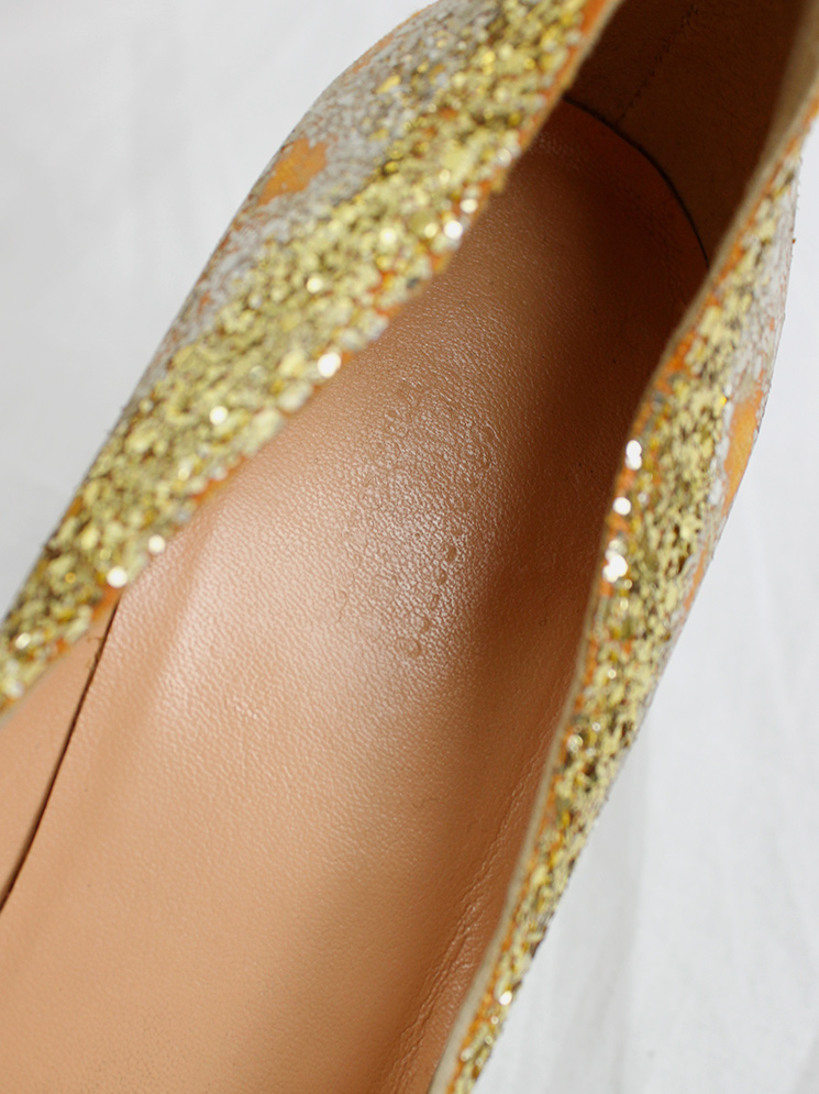 vintage Maison Martin Margiela gold glitter afterparty pumps with destroyed look spring 2005 (12)
