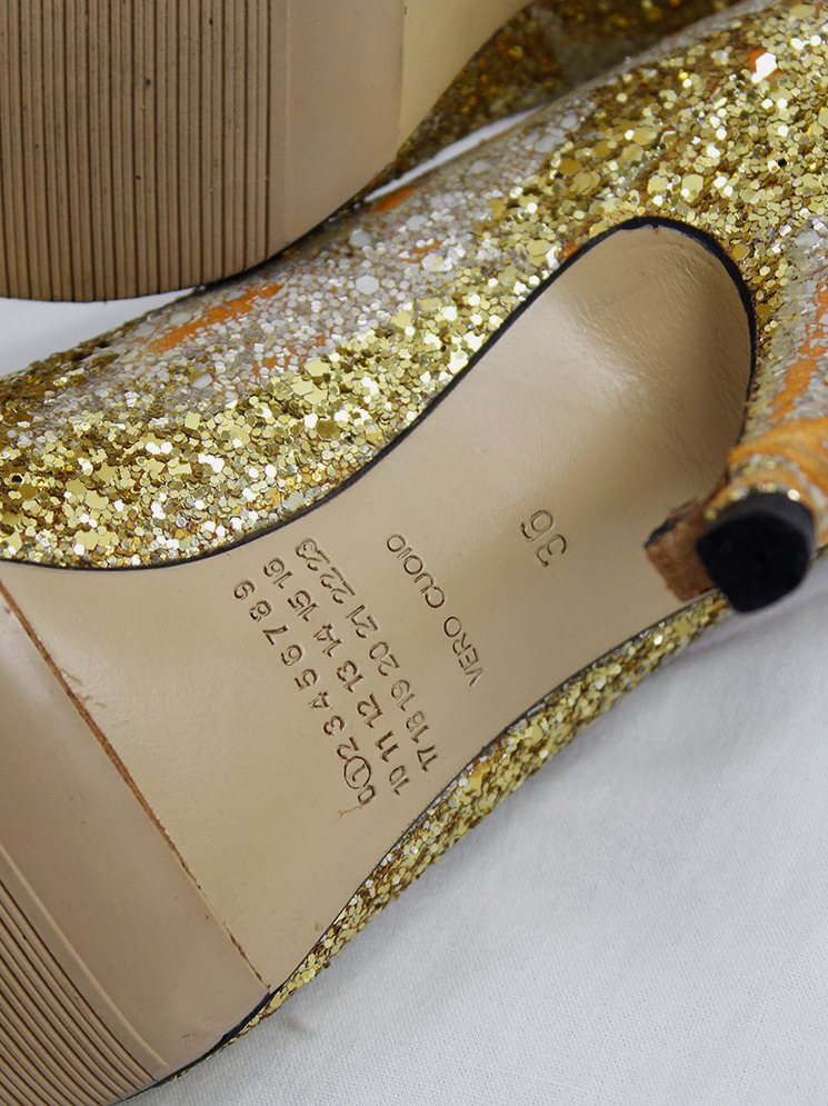 vintage Maison Martin Margiela gold glitter afterparty pumps with destroyed look spring 2005 (14)
