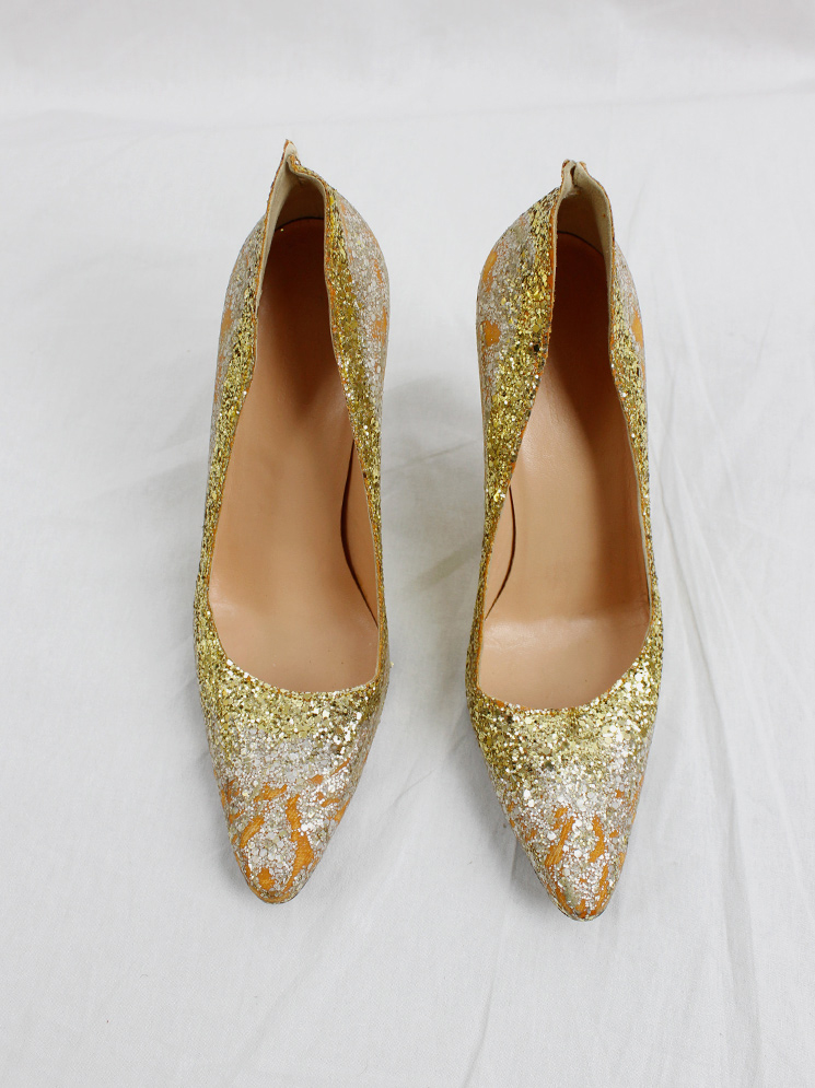 vintage Maison Martin Margiela gold glitter afterparty pumps with destroyed look spring 2005 (2)
