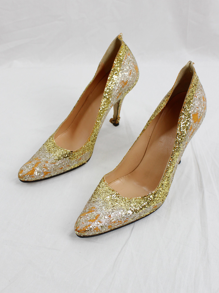 vintage Maison Martin Margiela gold glitter afterparty pumps with destroyed look spring 2005 (3)