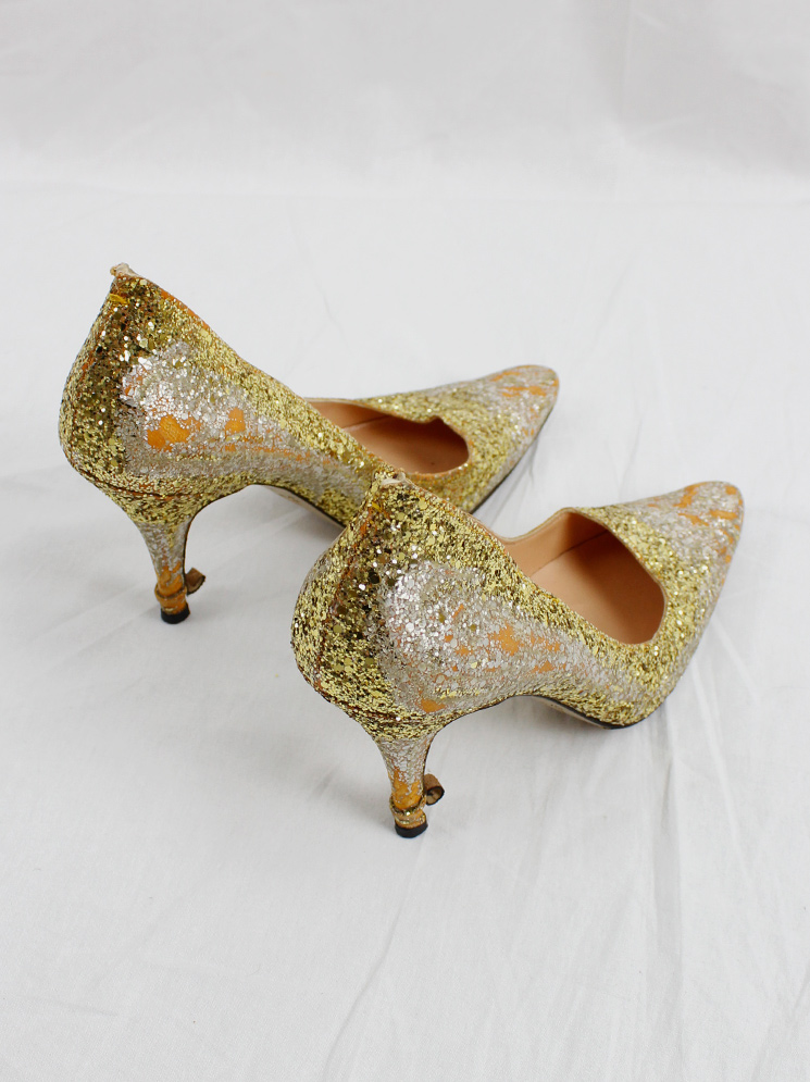 vintage Maison Martin Margiela gold glitter afterparty pumps with destroyed look spring 2005 (4)