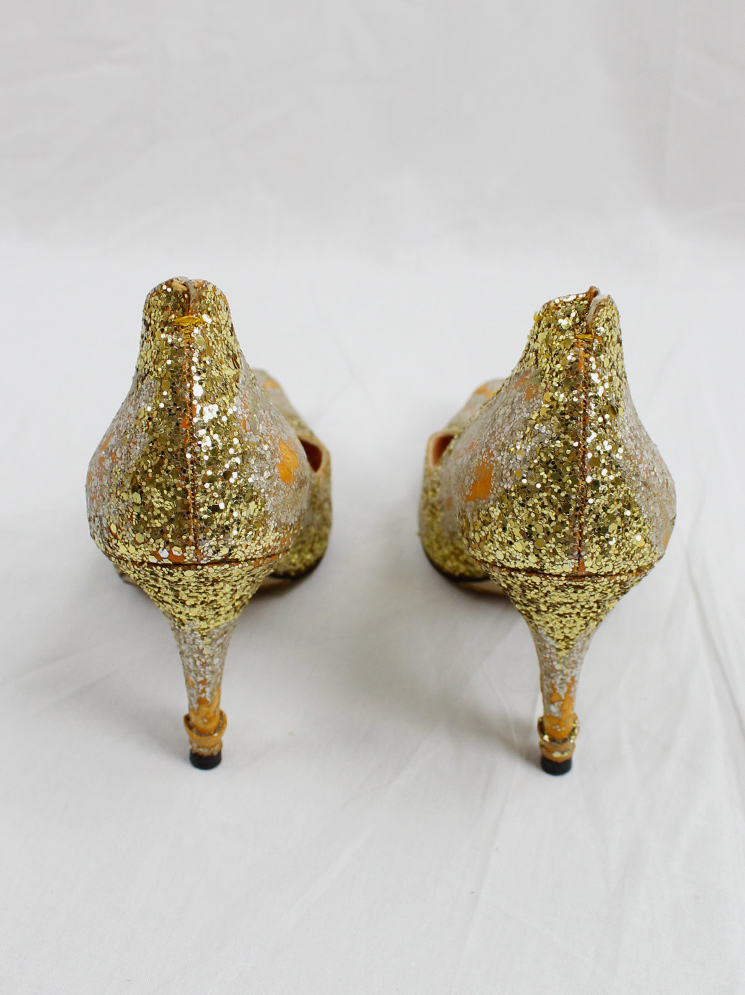 vintage Maison Martin Margiela gold glitter afterparty pumps with destroyed look spring 2005 (5)