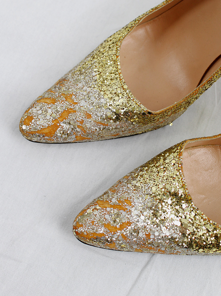 vintage Maison Martin Margiela gold glitter afterparty pumps with destroyed look spring 2005 (6)