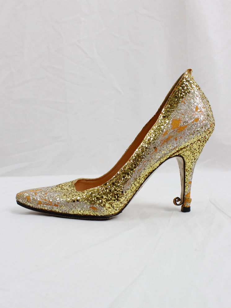vintage Maison Martin Margiela gold glitter afterparty pumps with destroyed look spring 2005 (7)
