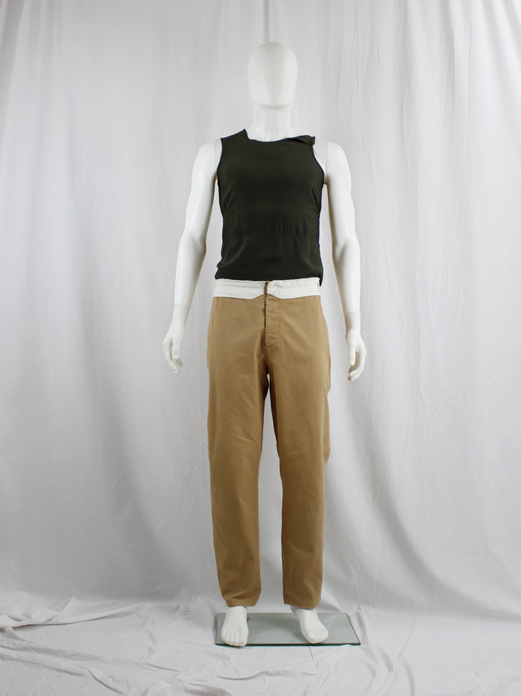 Maison Martin Margiela light brown trousers with folded waistband showing the logo fall 2018 (3)