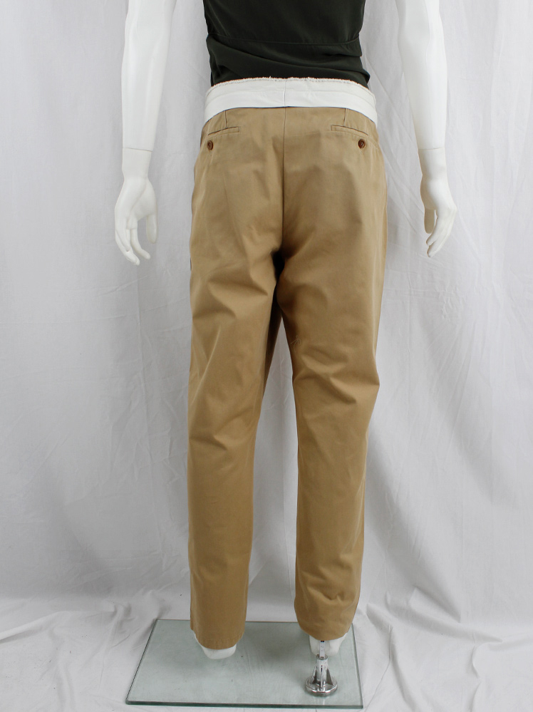 Maison Martin Margiela light brown trousers with folded waistband showing the logo fall 2018 (7)