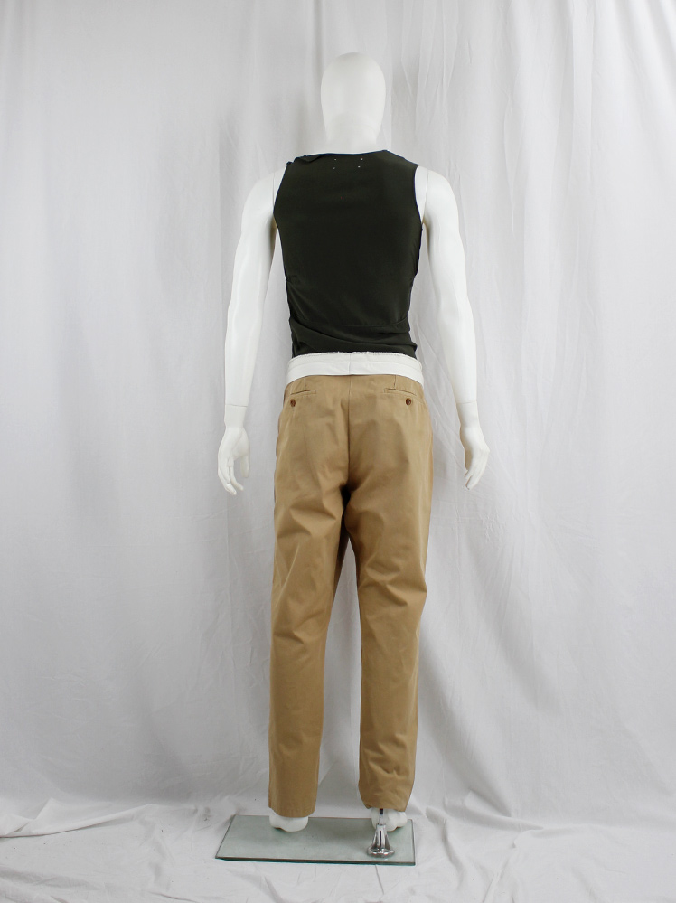 Maison Martin Margiela light brown trousers with folded waistband showing the logo fall 2018 (9)