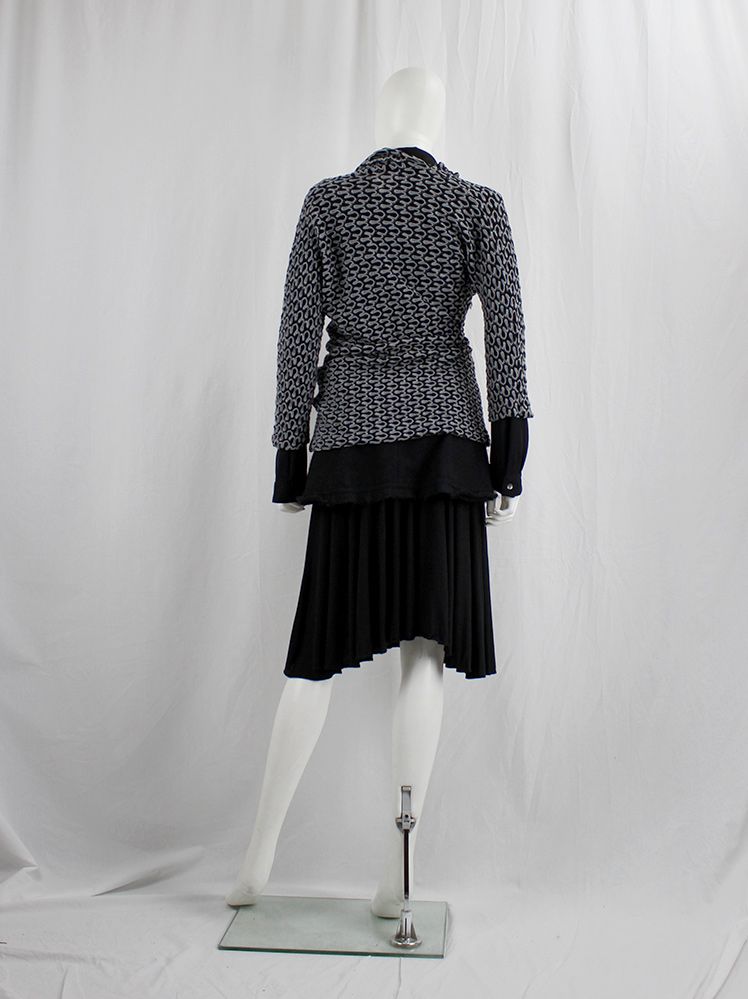 Yohji Yamamoto grey and black wrapped cardigan with drapped collar and wave trim (5)