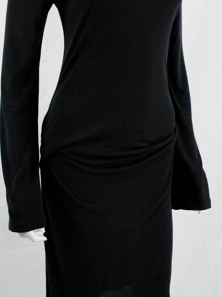vintage 1990s Ann Demeulemeester black dress with draped hip and wide sleeves 90s (1)