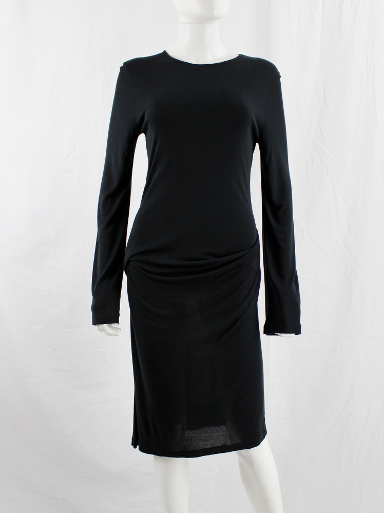 vintage 1990s Ann Demeulemeester black dress with draped hip and wide sleeves 90s (11)