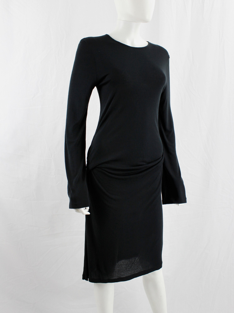 vintage 1990s Ann Demeulemeester black dress with draped hip and wide sleeves 90s (2)