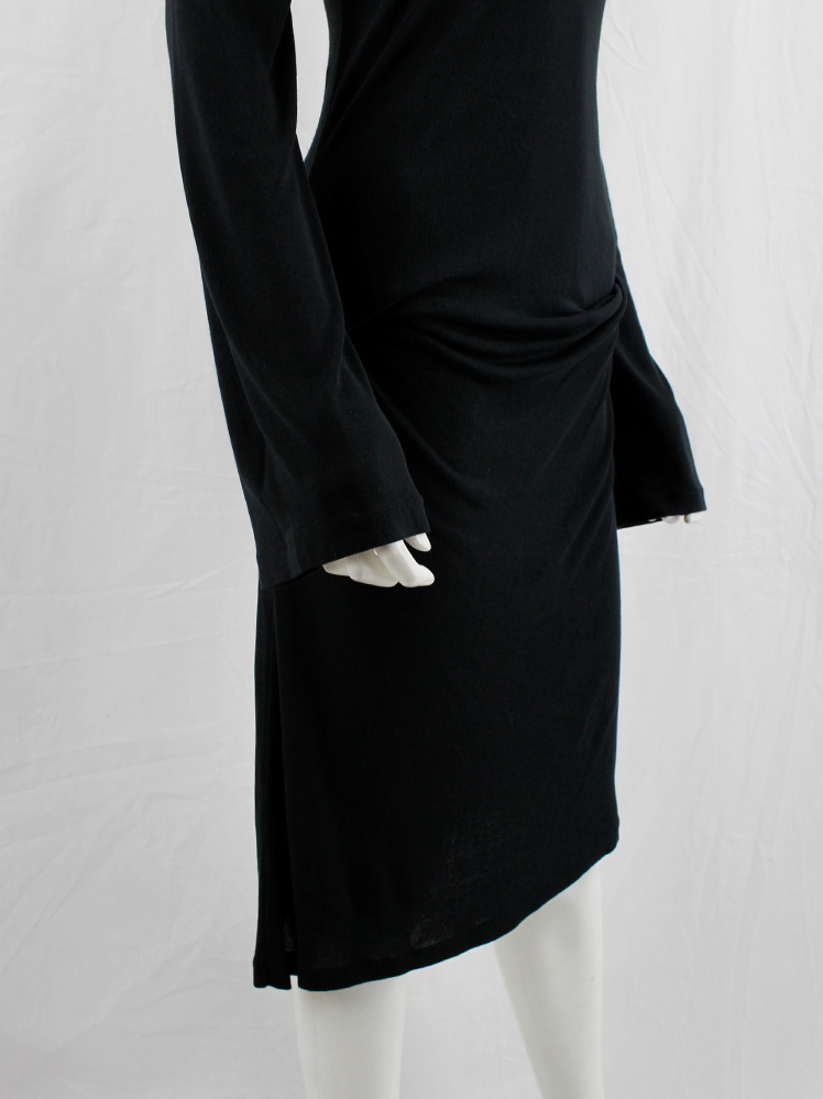 vintage 1990s Ann Demeulemeester black dress with draped hip and wide sleeves 90s (3)