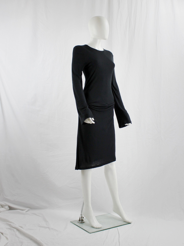 vintage 1990s Ann Demeulemeester black dress with draped hip and wide sleeves 90s (5)