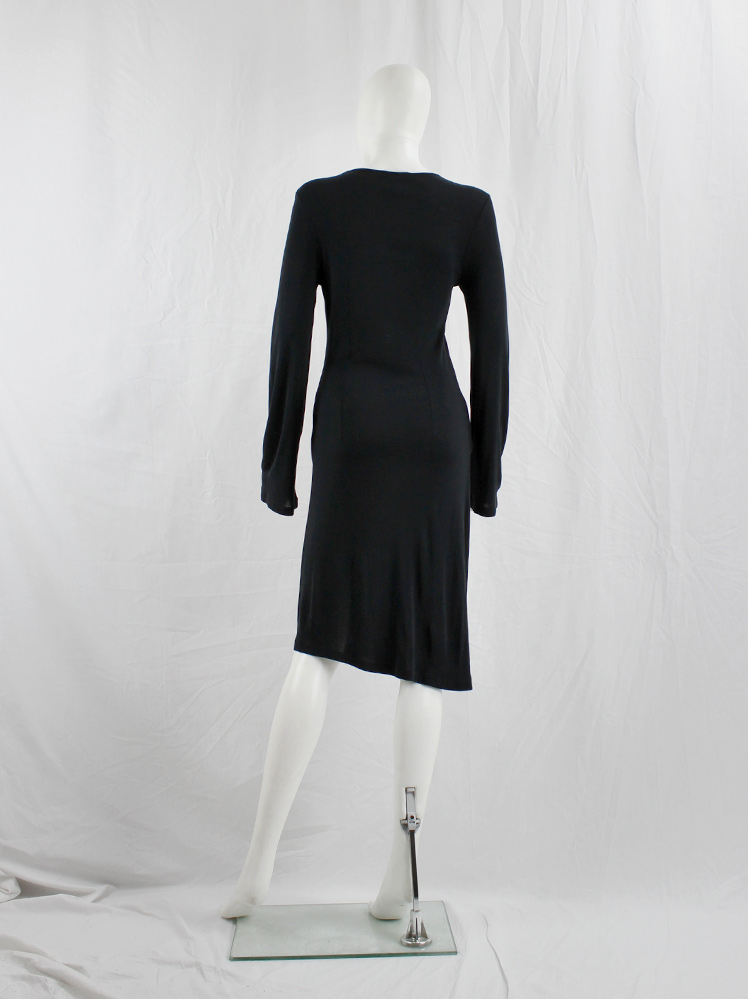 vintage 1990s Ann Demeulemeester black dress with draped hip and wide sleeves 90s (7)