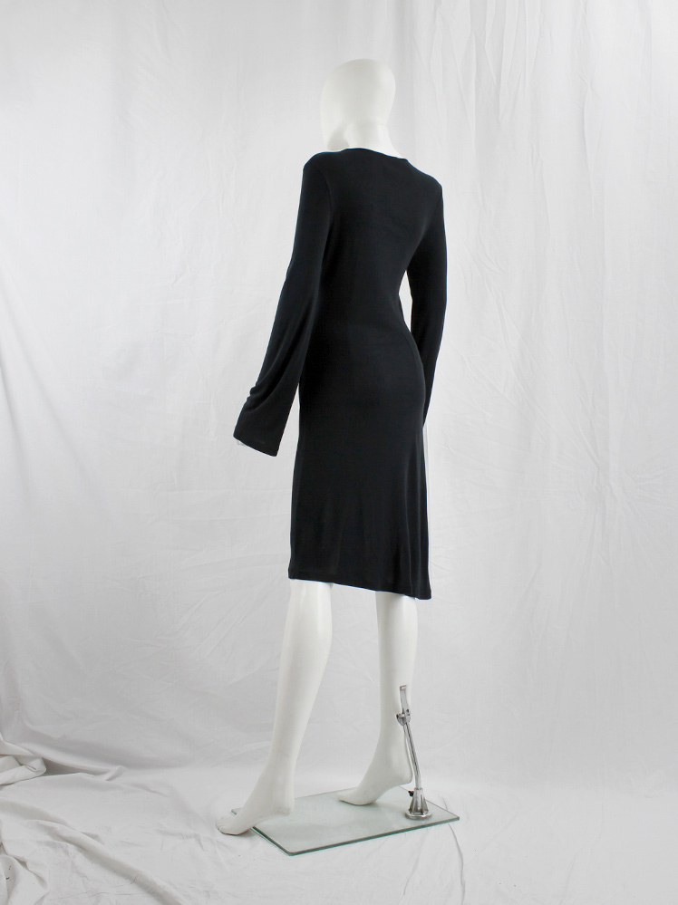 vintage 1990s Ann Demeulemeester black dress with draped hip and wide sleeves 90s (8)