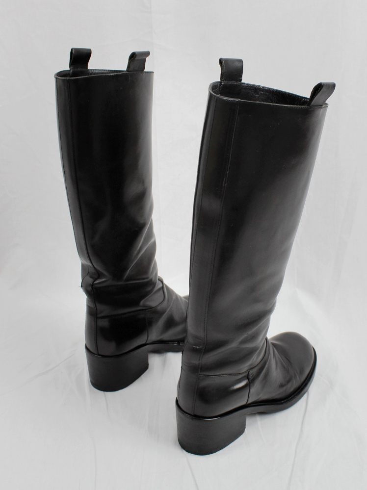 vintage A f Vandevorst black tall classic riding boots with low heel (10)