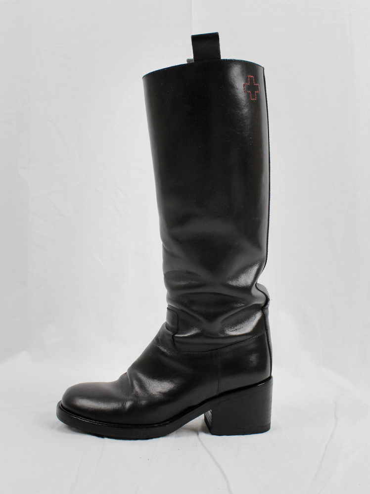 vintage A f Vandevorst black tall classic riding boots with low heel (3)