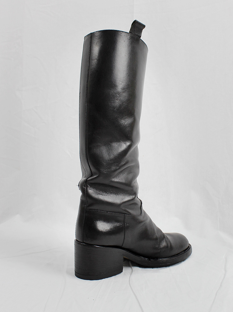 vintage A f Vandevorst black tall classic riding boots with low heel (5)