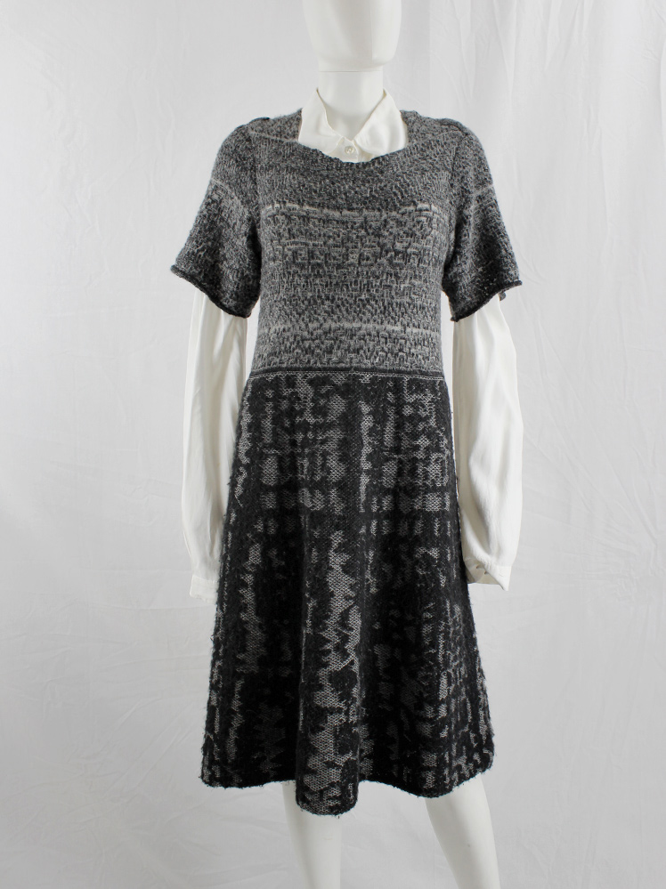 vintage A.F. Vandevorst grey and black knit dress with different knit motifs fall 2008 (1)