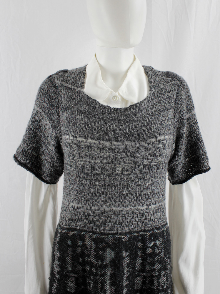 vintage A.F. Vandevorst grey and black knit dress with different knit motifs fall 2008 (2)