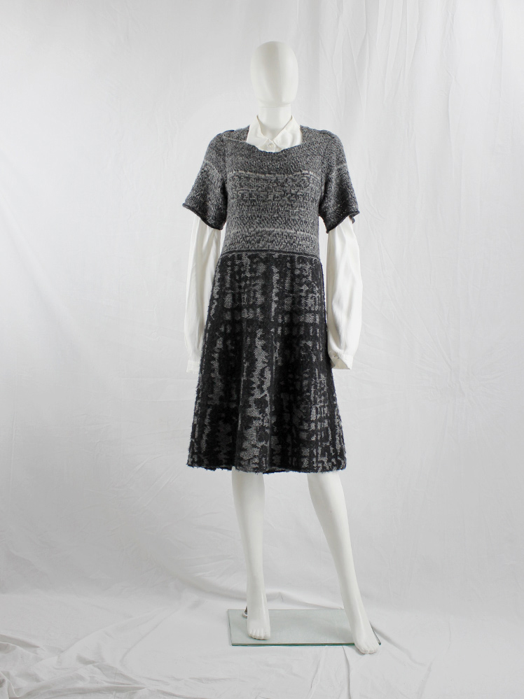 vintage A.F. Vandevorst grey and black knit dress with different knit motifs fall 2008 (4)
