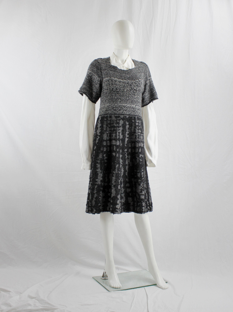 vintage A.F. Vandevorst grey and black knit dress with different knit motifs fall 2008 (5)
