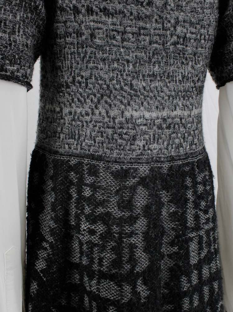 vintage A.F. Vandevorst grey and black knit dress with different knit motifs fall 2008 (8)