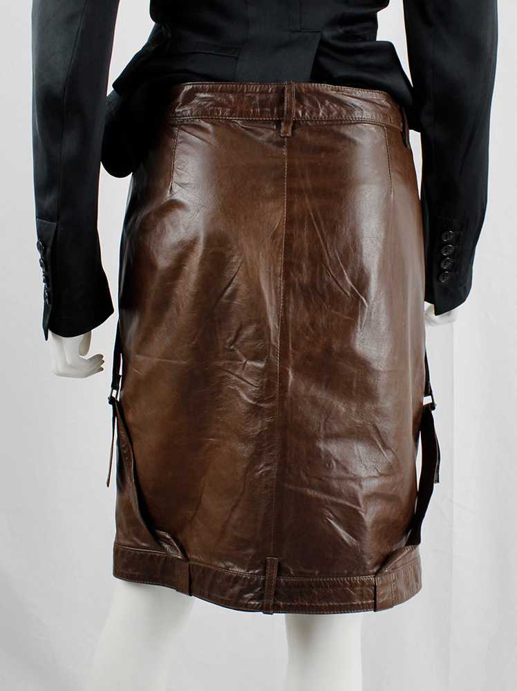 vintage Ann Demeulemeester brown short leather skirt with multiple straps fall 2004 (11)