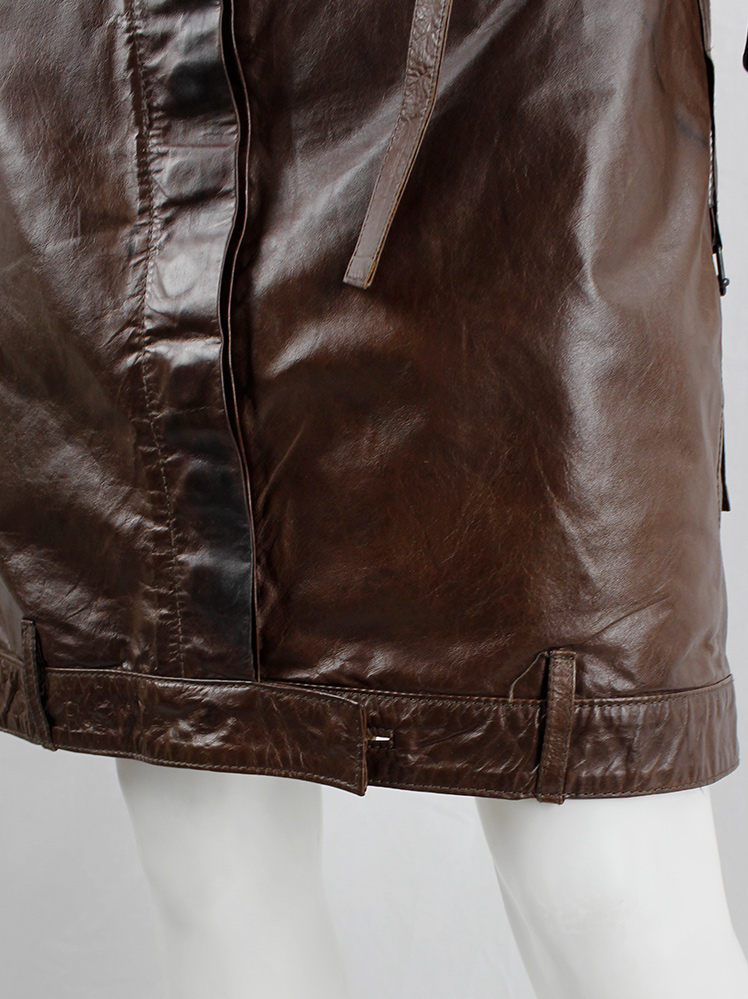 vintage Ann Demeulemeester brown short leather skirt with multiple straps fall 2004 (4)