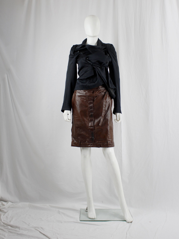 vintage Ann Demeulemeester brown short leather skirt with multiple straps fall 2004 (6)