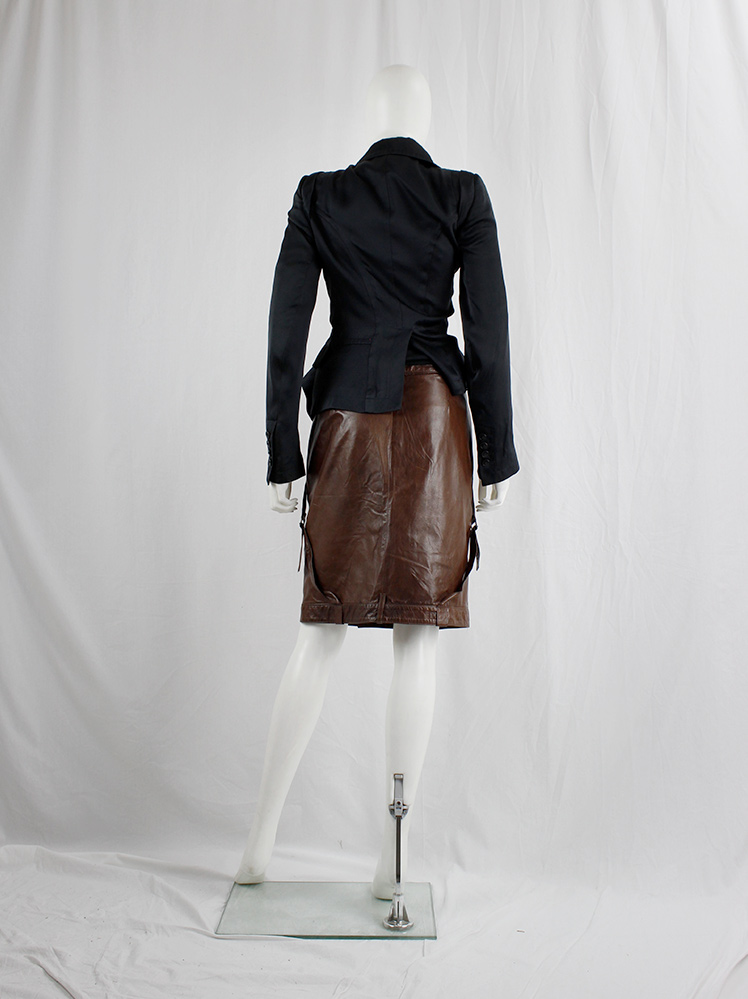 vintage Ann Demeulemeester brown short leather skirt with multiple straps fall 2004 (8)