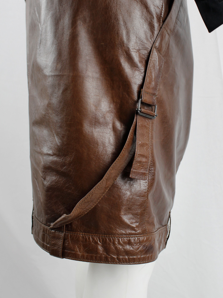 vintage Ann Demeulemeester brown short leather skirt with multiple straps fall 2004 (9)