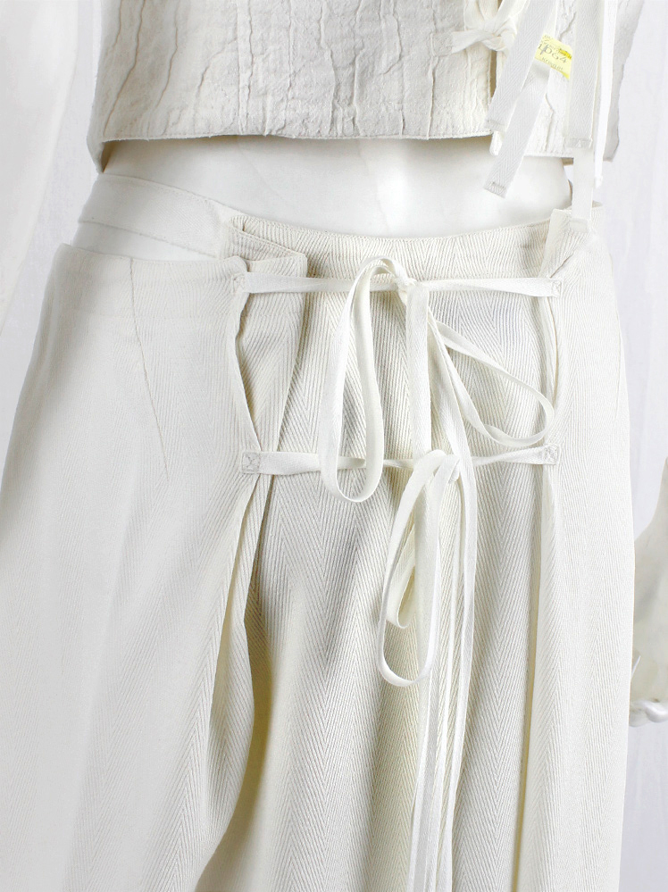 vintage Ann Demeulemeester off-white long skirt gathered by back ties and belt buckle waistband spring 1994 (10)