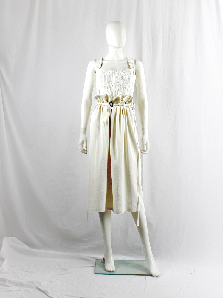 vintage Ann Demeulemeester off-white long skirt gathered by back ties and belt buckle waistband spring 1994 (14)