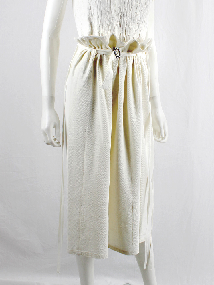 vintage Ann Demeulemeester off-white long skirt gathered by back ties and belt buckle waistband spring 1994 (17)