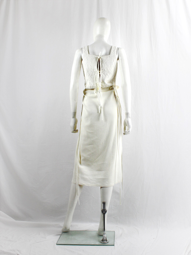 vintage Ann Demeulemeester off-white long skirt gathered by back ties and belt buckle waistband spring 1994 (18)