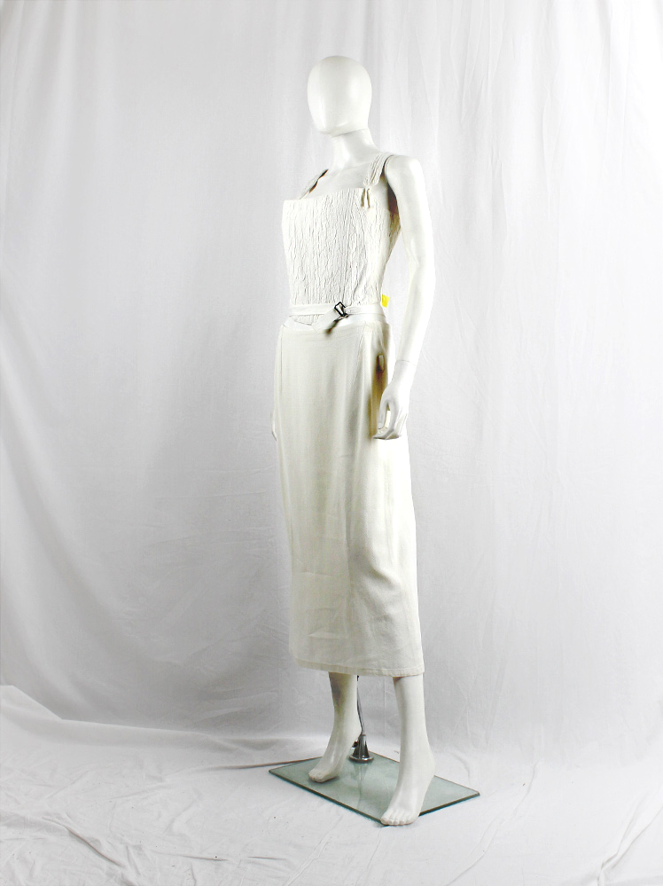 vintage Ann Demeulemeester off-white long skirt gathered by back ties and belt buckle waistband spring 1994 (5)