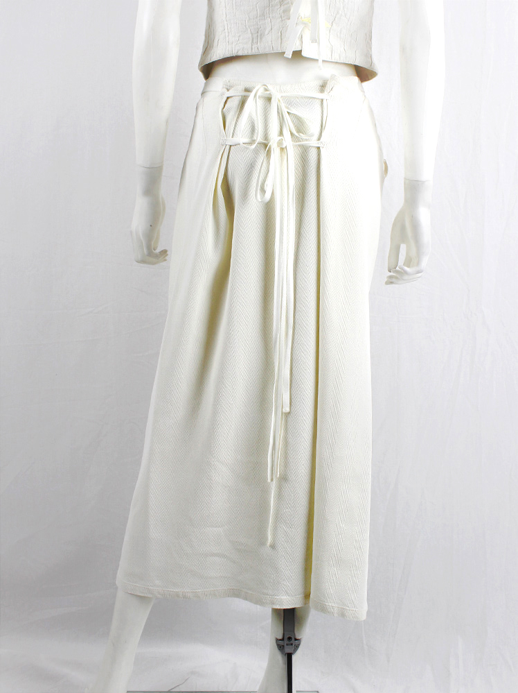 vintage Ann Demeulemeester off-white long skirt gathered by back ties and belt buckle waistband spring 1994 (8)