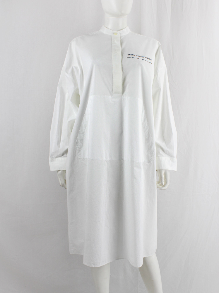 vintage Maison Margiela MM6 white raincoat-style oversized shirt dress with 6 line history print pre-fall 2018 (10)